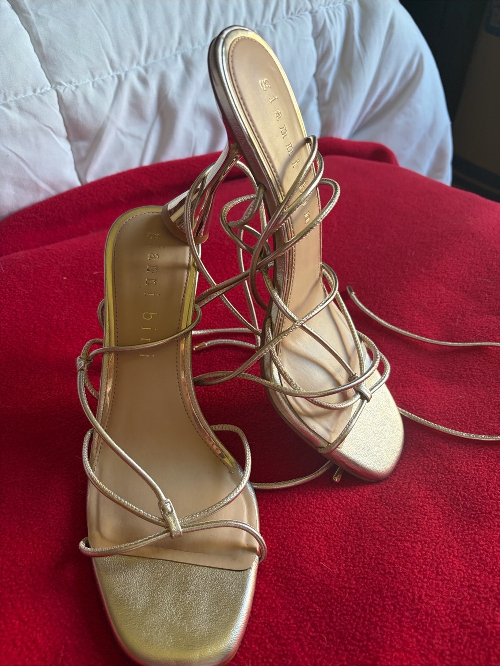 Gianni Bini Metallic Gold Strappy Lace-Up Heels